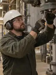 A maintenance technician working on overhead equipment
