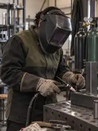 A welder at work in a fabrication shop